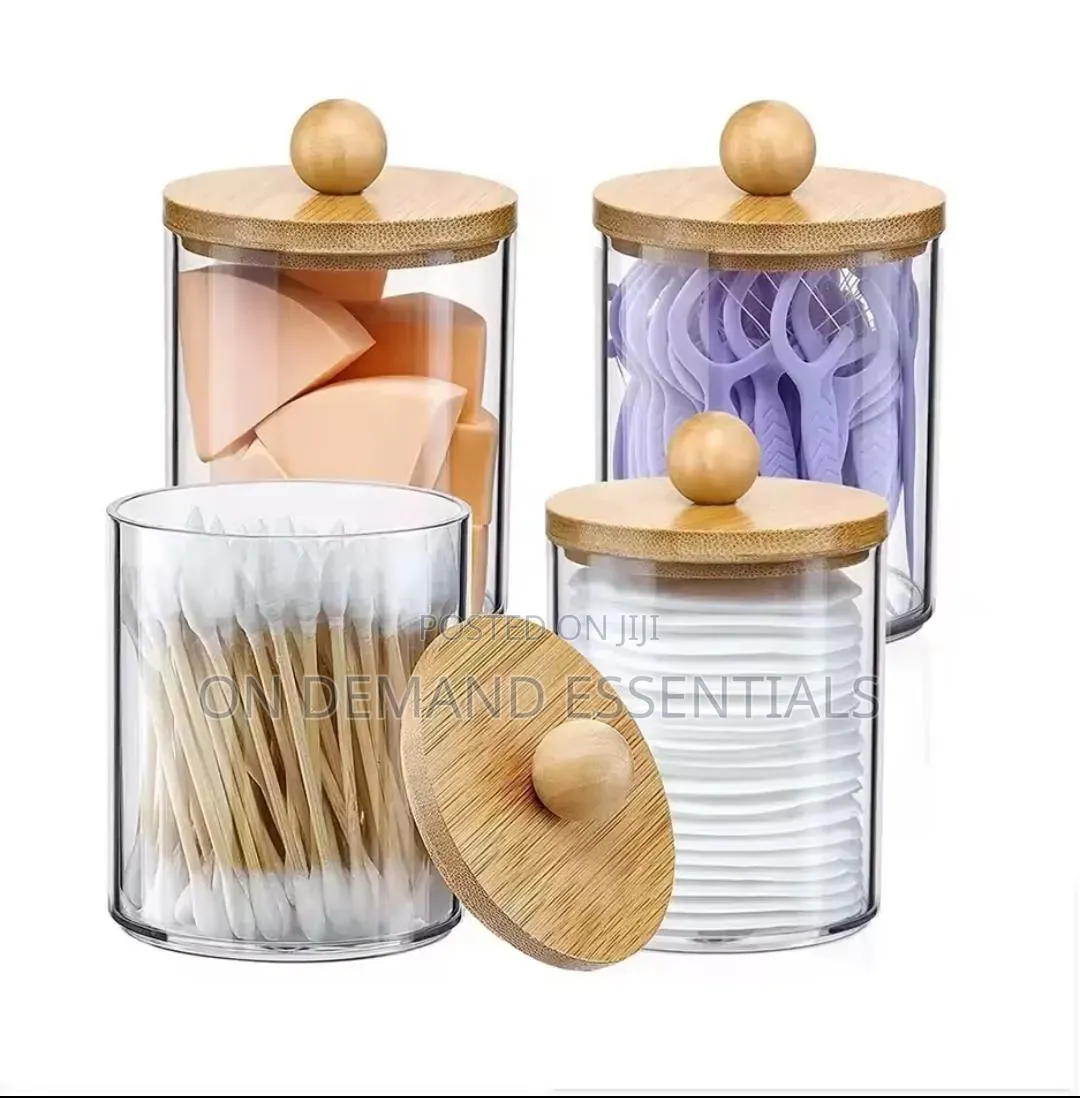 Acrylic Swab Container With Bamboo Lid