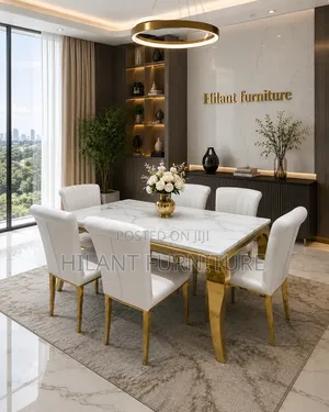 Gold Marble Six-Seater Dining Set.