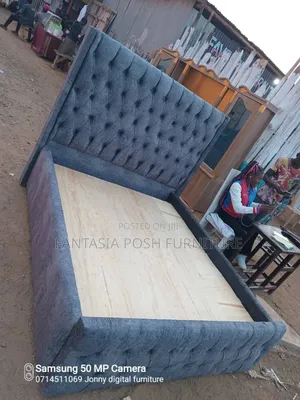 Charcoal Diamond-Tufted 5 by 6 Bed + Free Delivery