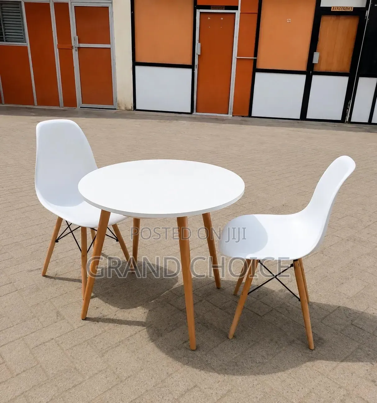 Modern Round Dining Table Set With 2White Eames Chairs