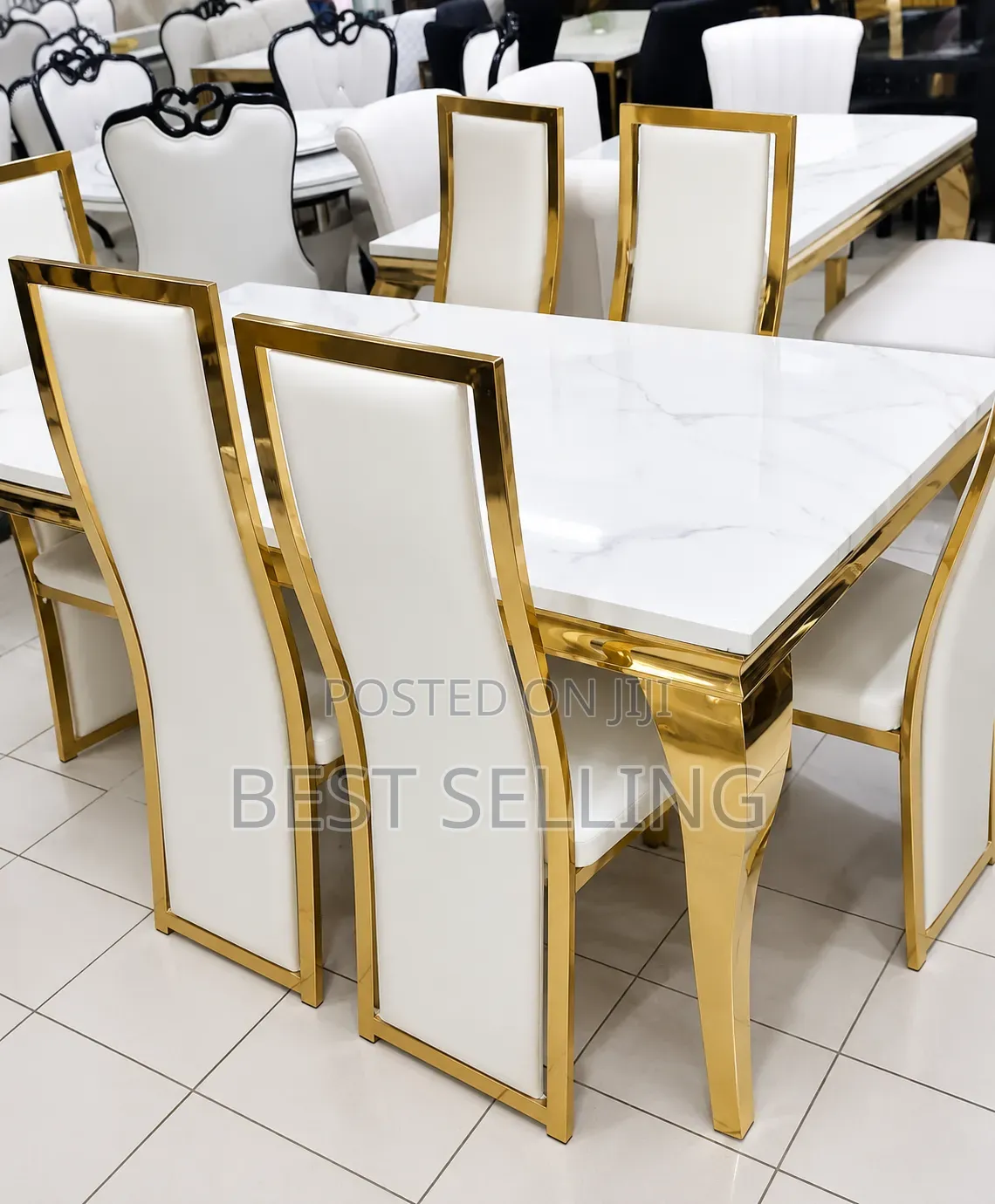 Strong Stands Golden Marble Dining Table