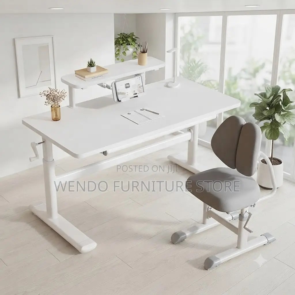 Office Desk; Adjustable Height White Home Office Computer Table