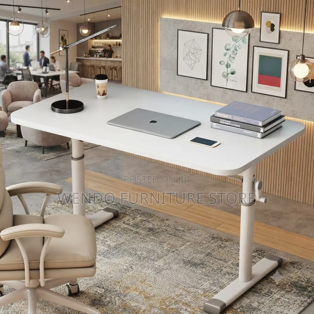 Office Desk; Adjustable Height White Home Office Computer Table