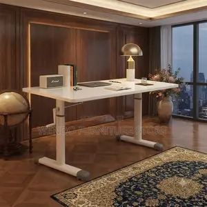 Office Desk; Adjustable Height White Home Office Computer Table