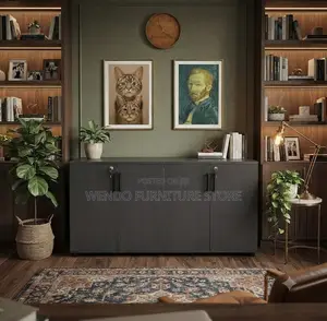 Office Cabinet; Wooden Executive Gray Office Files and Docs Credenza