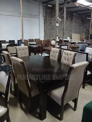 6 Seater Rectangular Dining Set Dark Wood Beige Upholstery