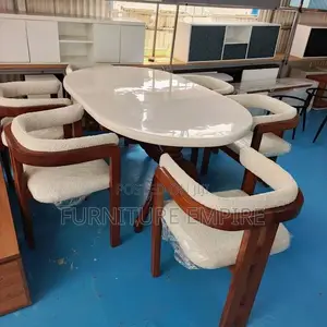 6 Seater Oval Dining Set White Gloss Cream Upholstery