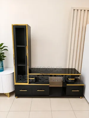 Modern Black TV Stand With Side Cabinet