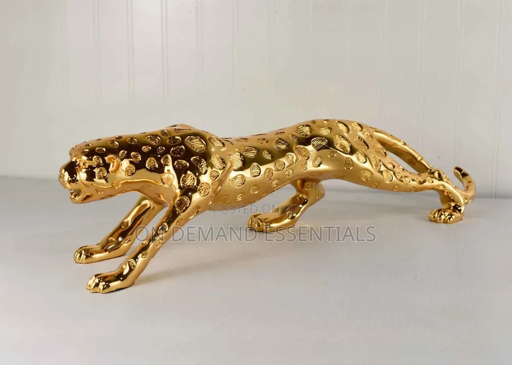 Sleek Golden Resin Jaguar Figurine