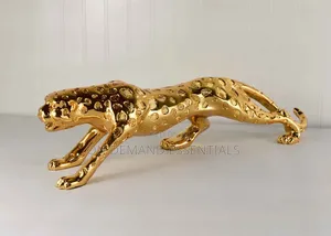 Sleek Golden Resin Jaguar Figurine