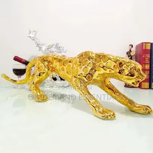 Sleek Golden Resin Jaguar Figurine