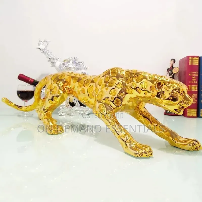 Sleek Golden Resin Jaguar Figurine