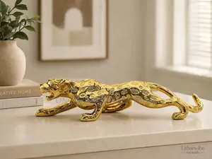 Sleek Golden Resin Jaguar Figurine