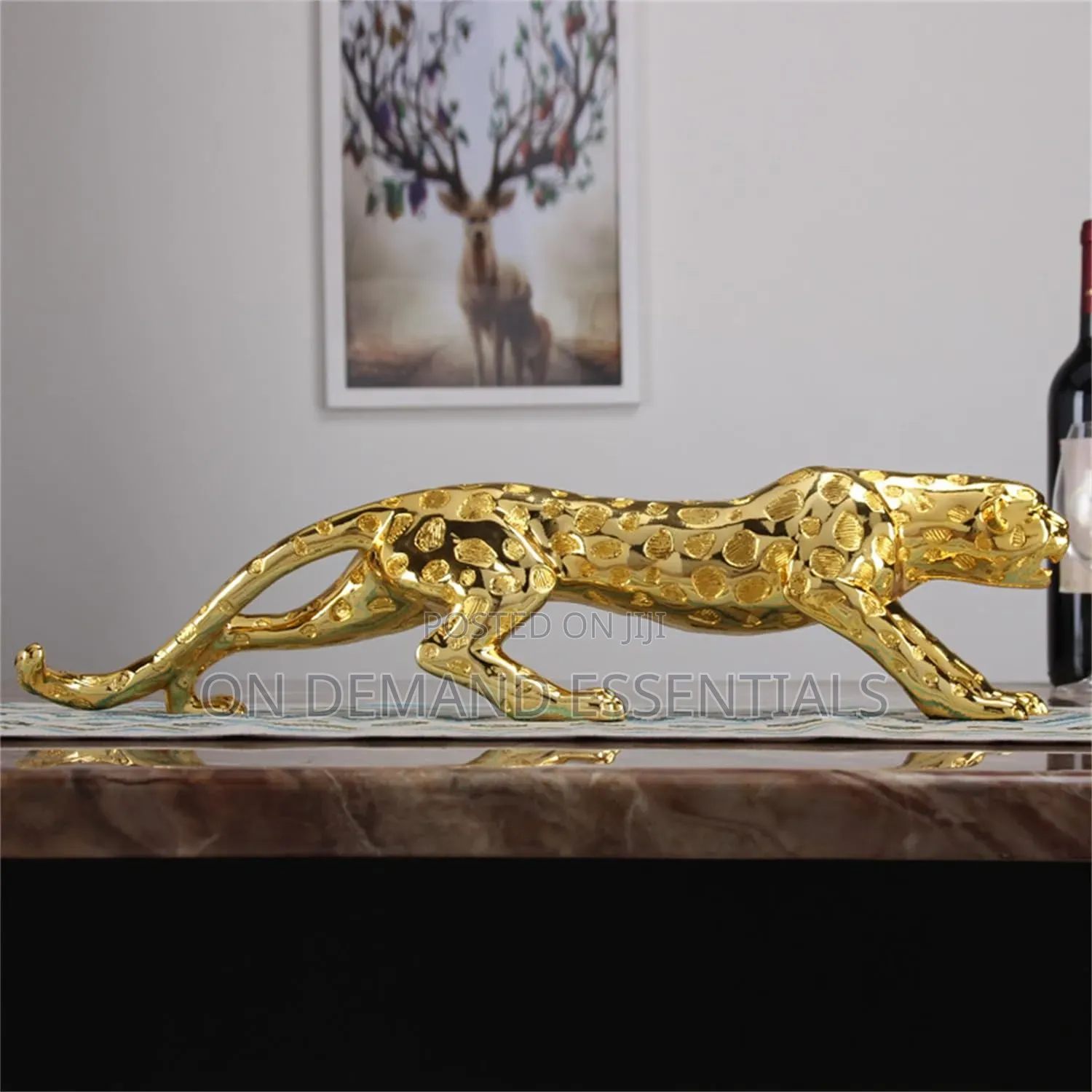 Sleek Golden Resin Jaguar Figurine