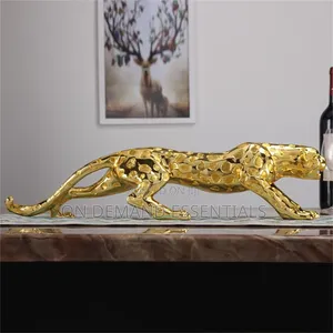 Sleek Golden Resin Jaguar Figurine