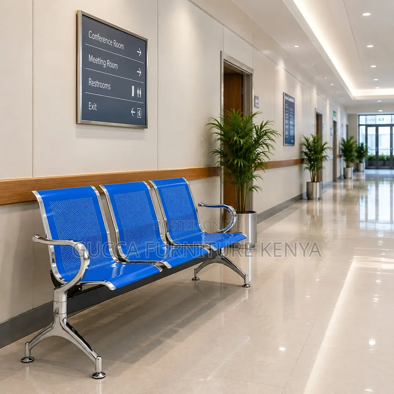 3-Link Metallic Blue Office Bench
