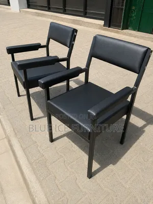 Office Guest Chair -Black-Leather Metal Frame