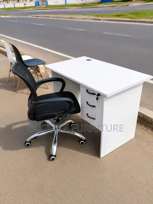 White Office Desk With Imported Mesh Office Chair