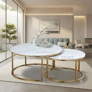 Coffee Table; Round Marble Dual Silvery Coffee Table