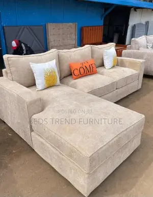 6-Seater L Seat – Beige Textured Sofa