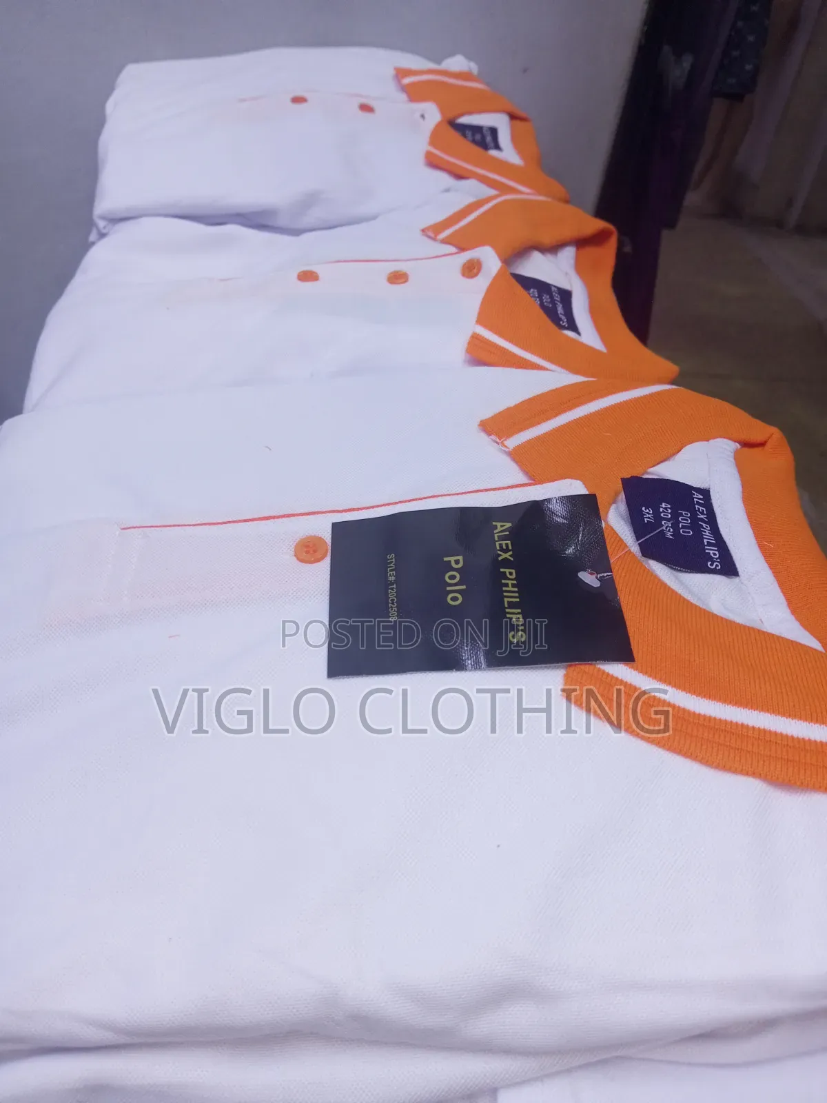 White Body, Orange Collar Poloshirts