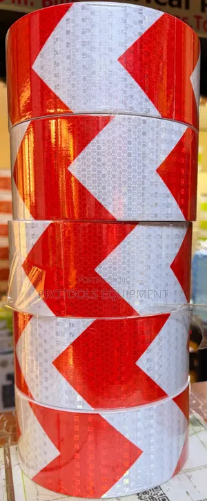 Red and White Arrow Reflective Safety Tape.
