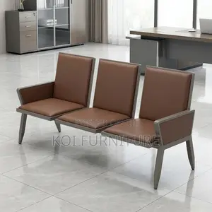 Office Sofa; Leather Cushioned Three Seaters Brown Office Bench