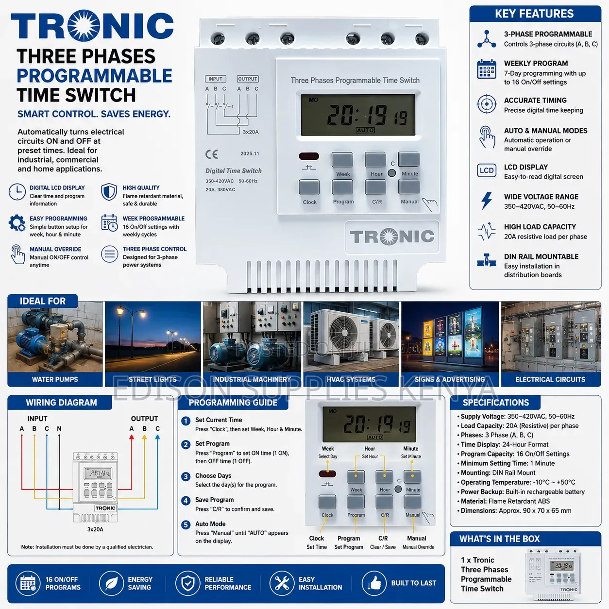 Tronic Digital Timer Switch, Three Phase Digital, Relay Timer Switch