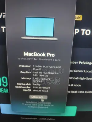Laptop Apple MacBook Pro 2017 8GB Intel Core i5 SSD 256GB