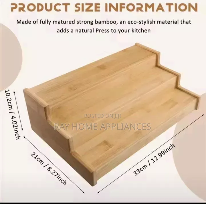 3 Tier Non Expandable Spice Storage Rack Bamboo Material