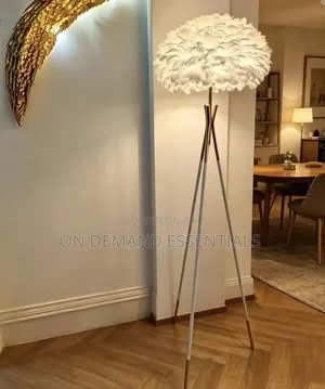 Floor Lamp for Living Room | Gold Stand With White Feather Shade