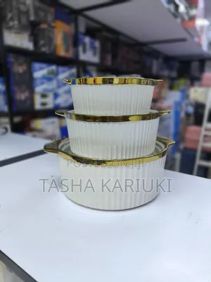 3pcs Setgold Ceramic Casserole Serving Dishes With Glass Lids