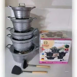 *12pcs Bosch Granite Cookware Set With Silicone Lid Cover