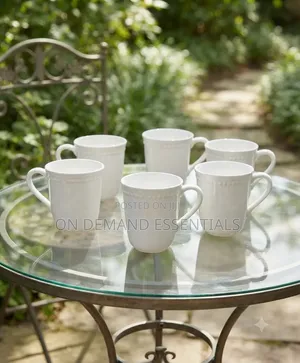 Classic Beaded-Rim White Ceramic Mug Set (6pcs)