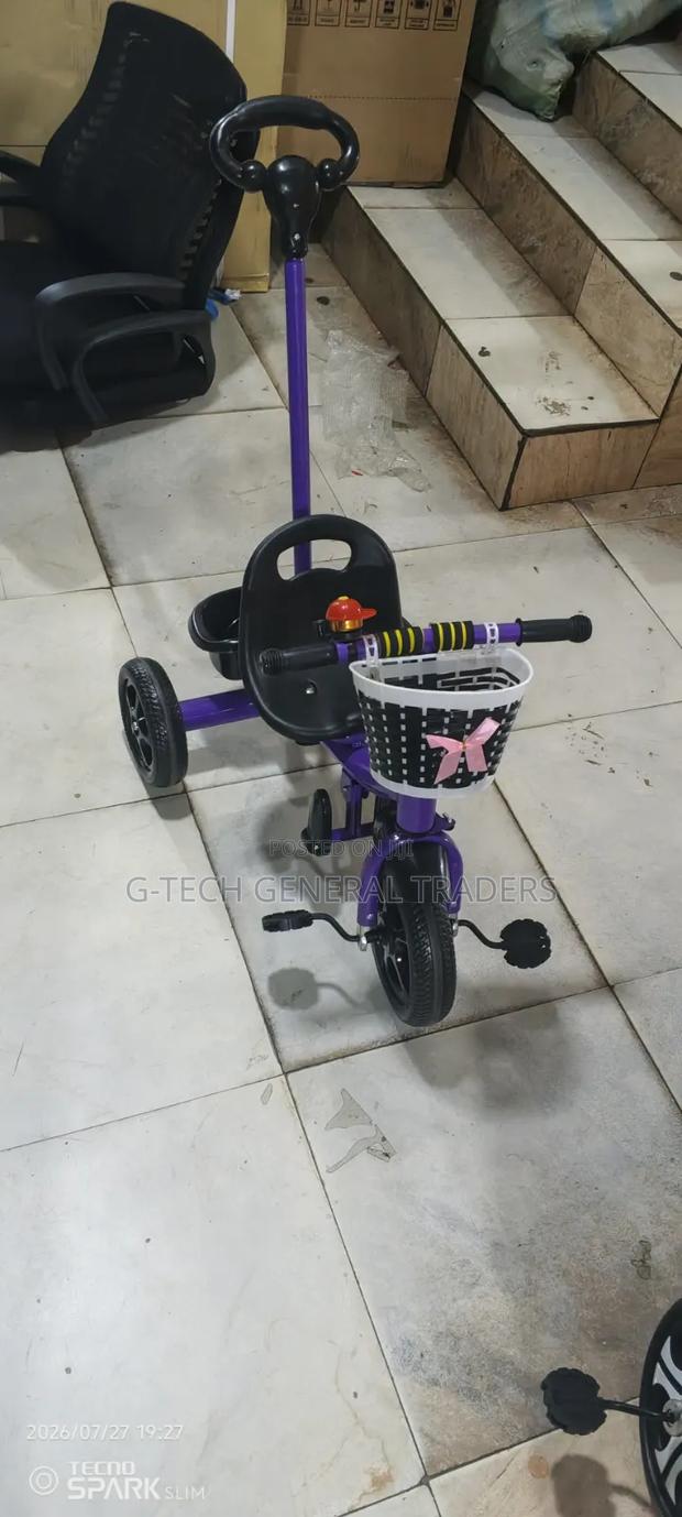 Heavy Duty Multicolored Heavy Gauge Tricycle With Push Handle - thumbnail 2