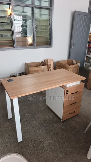 Execute Modern Offer Desk With a Light Oak Wood Top, 3 Lockable Drawer
