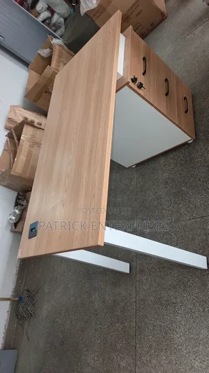 Execute Modern Offer Desk With a Light Oak Wood Top, 3 Lockable Drawer