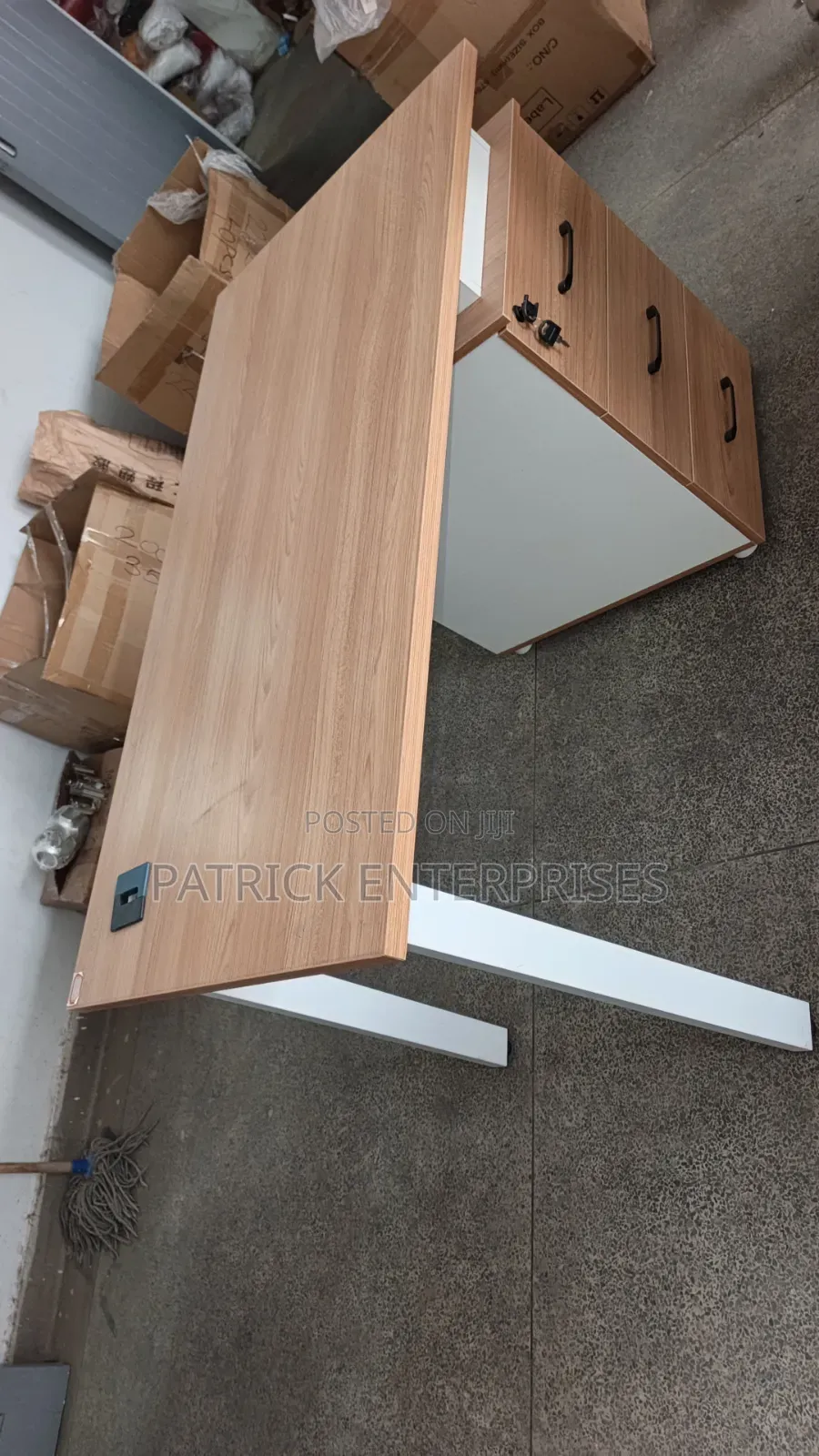 Execute Modern Offer Desk With a Light Oak Wood Top, 3 Lockable Drawer