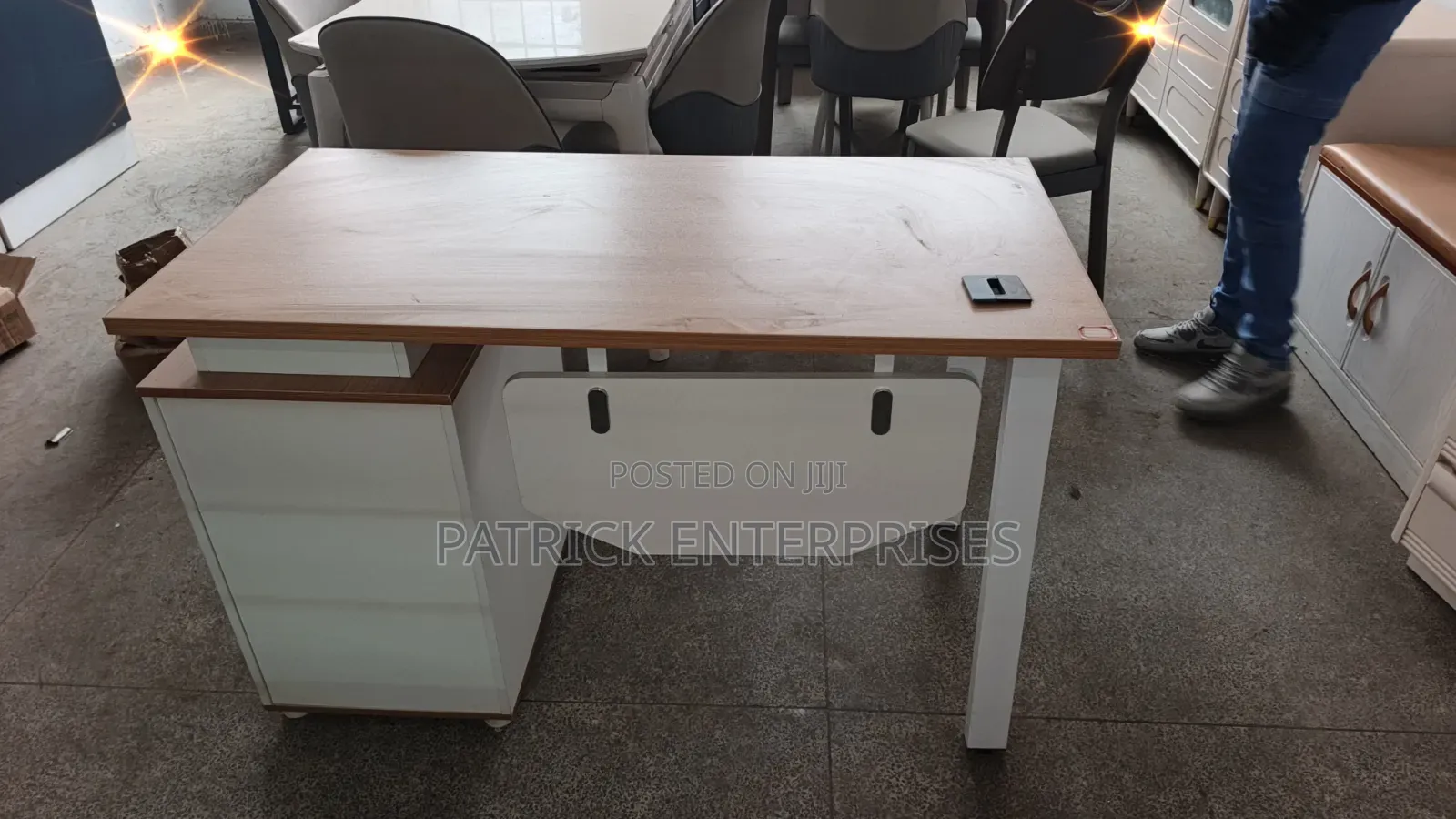 Execute Modern Offer Desk With a Light Oak Wood Top, 3 Lockable Drawer