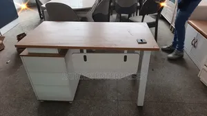 Execute Modern Offer Desk With a Light Oak Wood Top, 3 Lockable Drawer