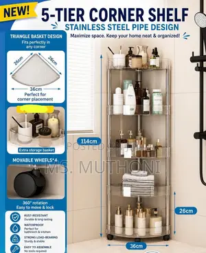 5-Tier Stainless Steel Acrylic Corner Shelf