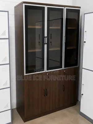 3-Door Wooden Office Filling Cabinet With Glass Display