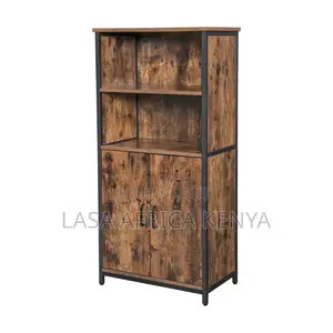 2-Door Bookshelf Cabinet - Wood Stainless Steel