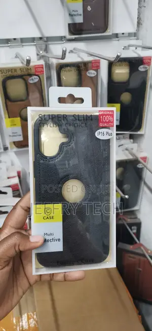 iPhone 16 Plus Black Super Slim Leather-Texture Protective Back Cover