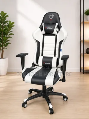 Ergonomic Black White Gaming Chair With Lumbar Support Headrest