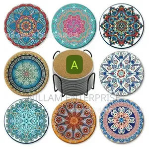 8Pcs Ethnic Style Ceramic Coasters
