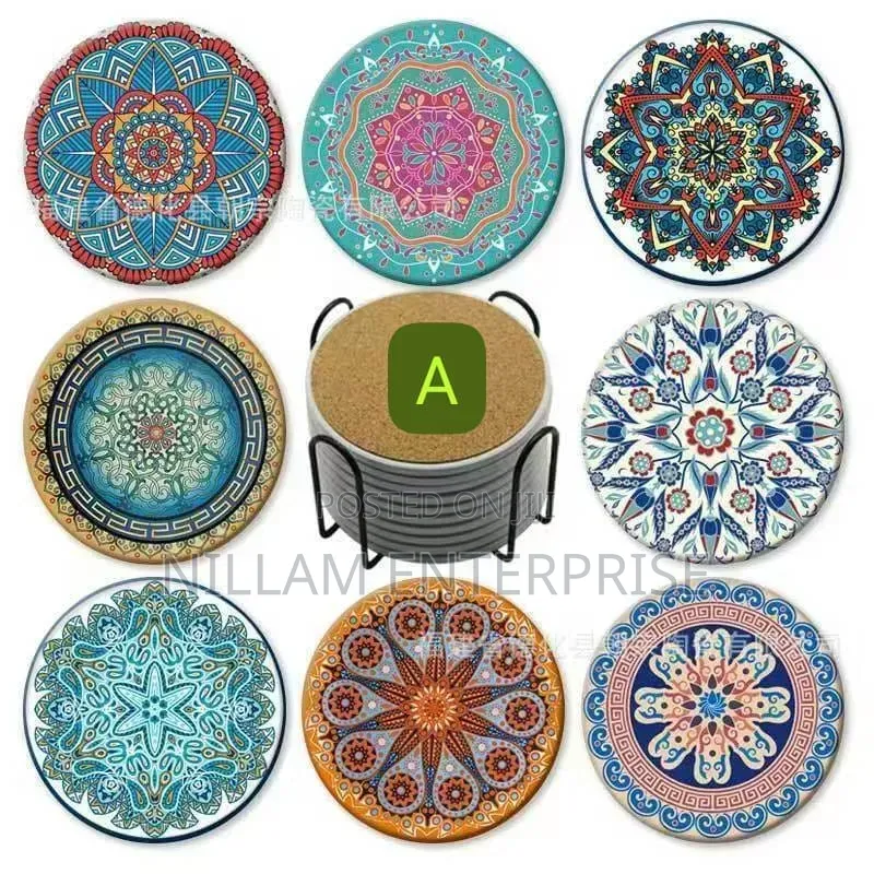 8Pcs Ethnic Style Ceramic Coasters