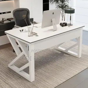 Office Desk : 1.2M Modern White-Framed Computer Desk