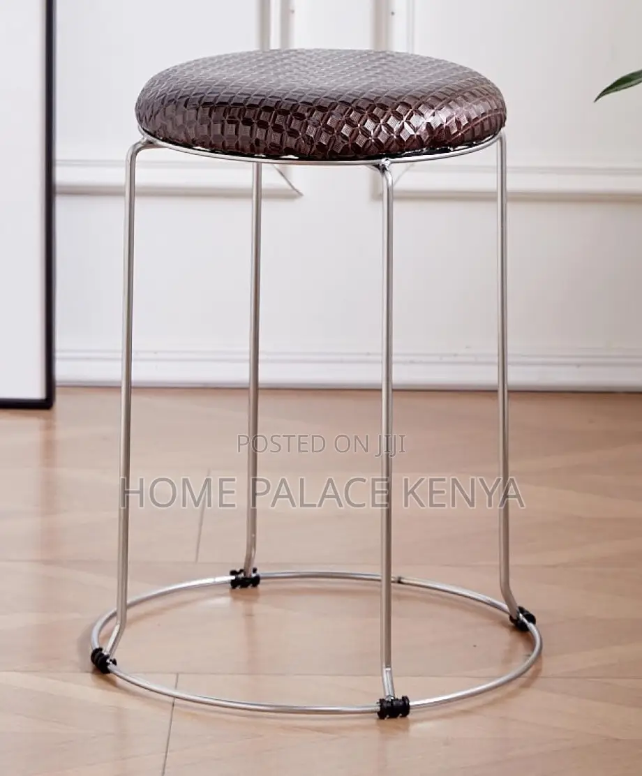 Foot Stool: Rexin Mini Round Chrome Based Stool
