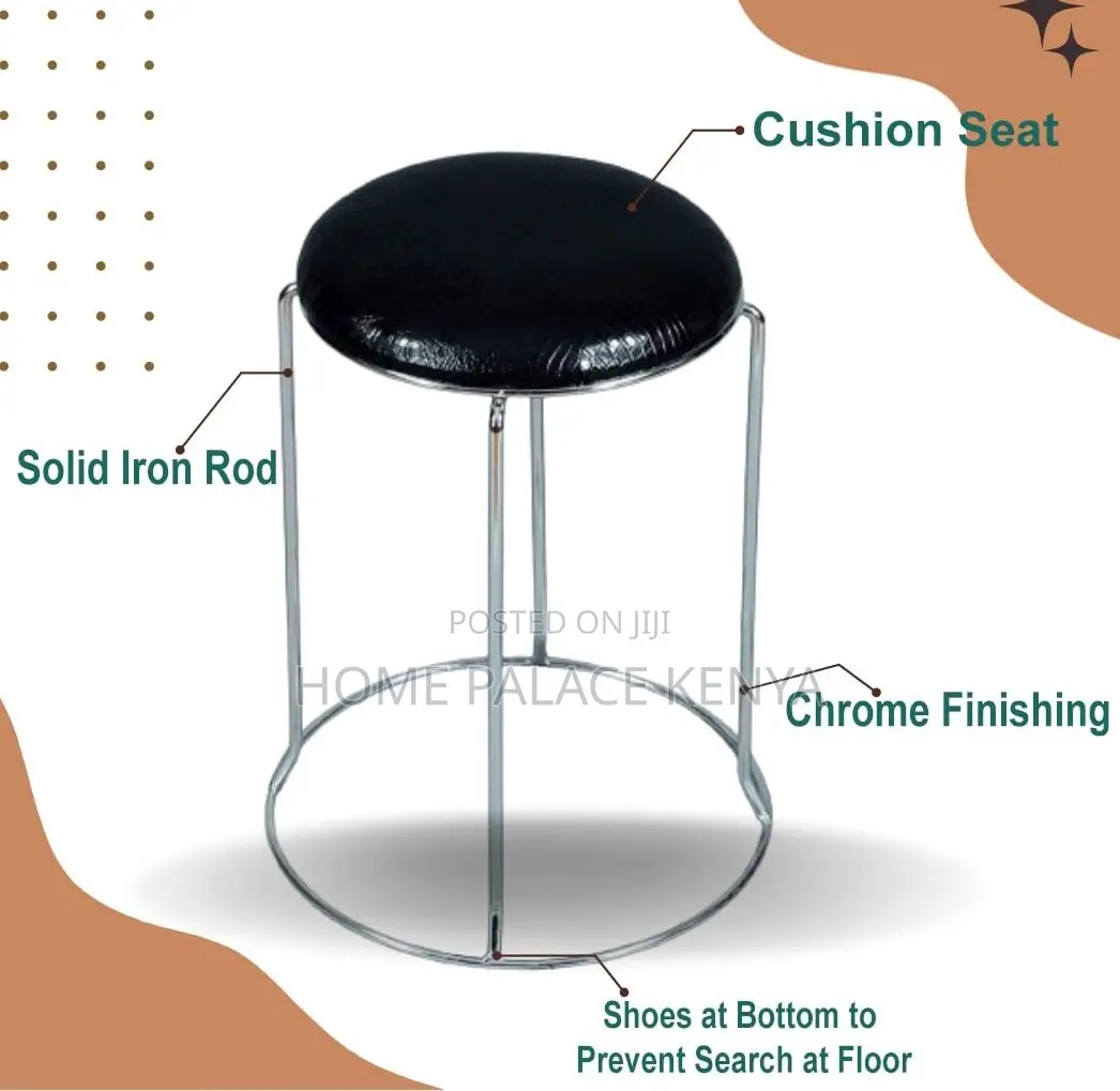 Foot Stool: Rexin Mini Round Chrome Based Stool